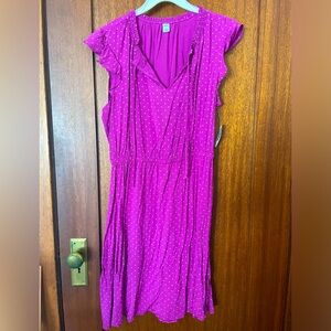 MOVING SALE! NWT! Stylish purple dress with white polka dots and ruffle sleeves